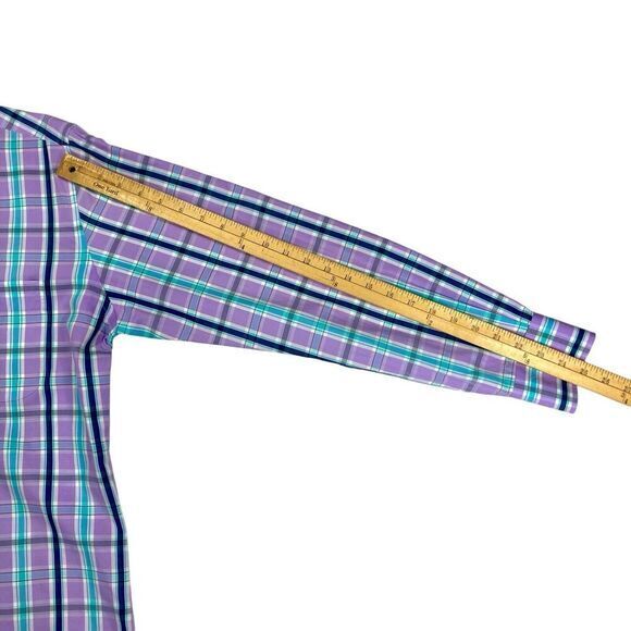 Peter Millar Button Front Shirt Mens M Blue Purple Plaid Casual Preppy Business - Picture 13 of 15